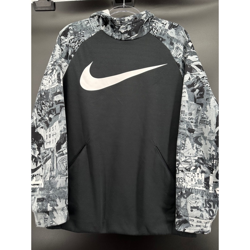 Nike Dri-FIT Hoodie Men's Medium‎ Black Graphic Sleeves Pullover